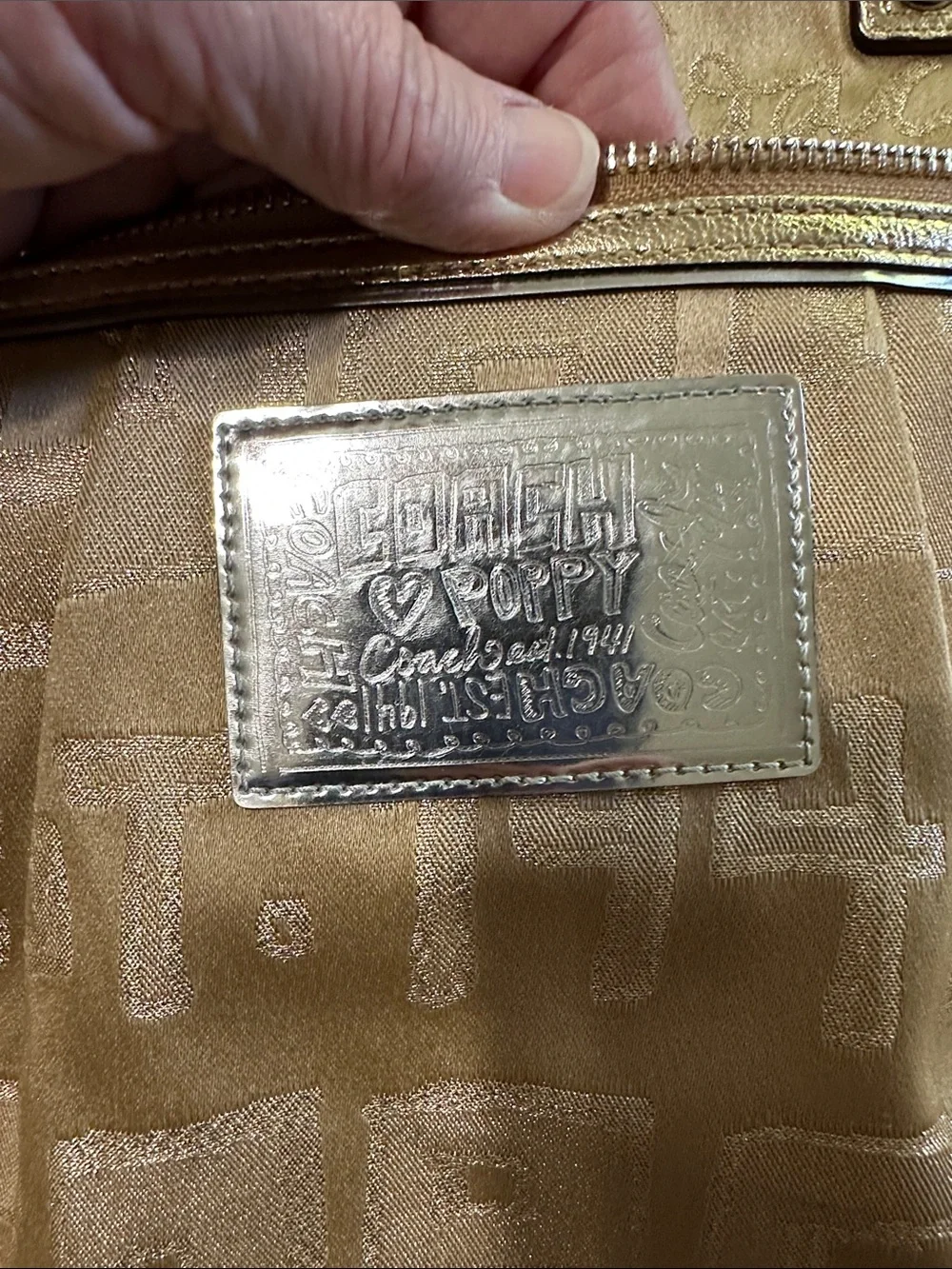 Coach Shiny Gold Shoulder Tote with Zip Front